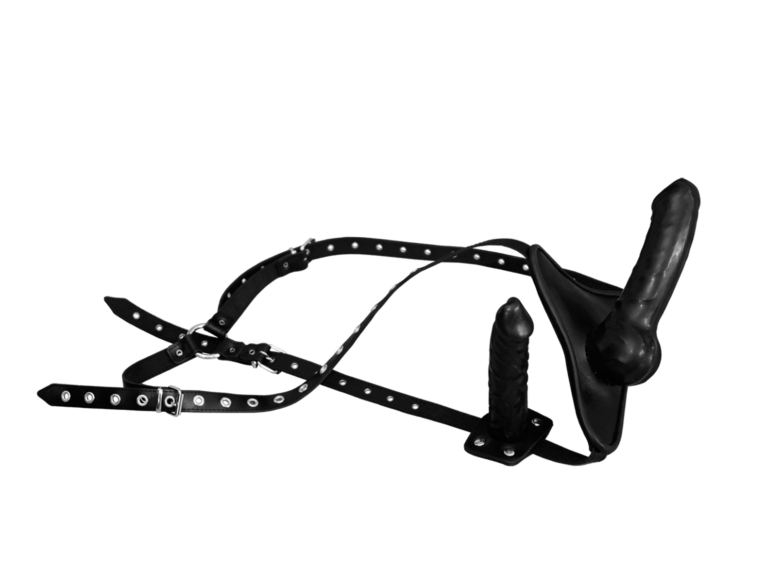 Strap On mit Latexdildo schwarz + extra Dildo