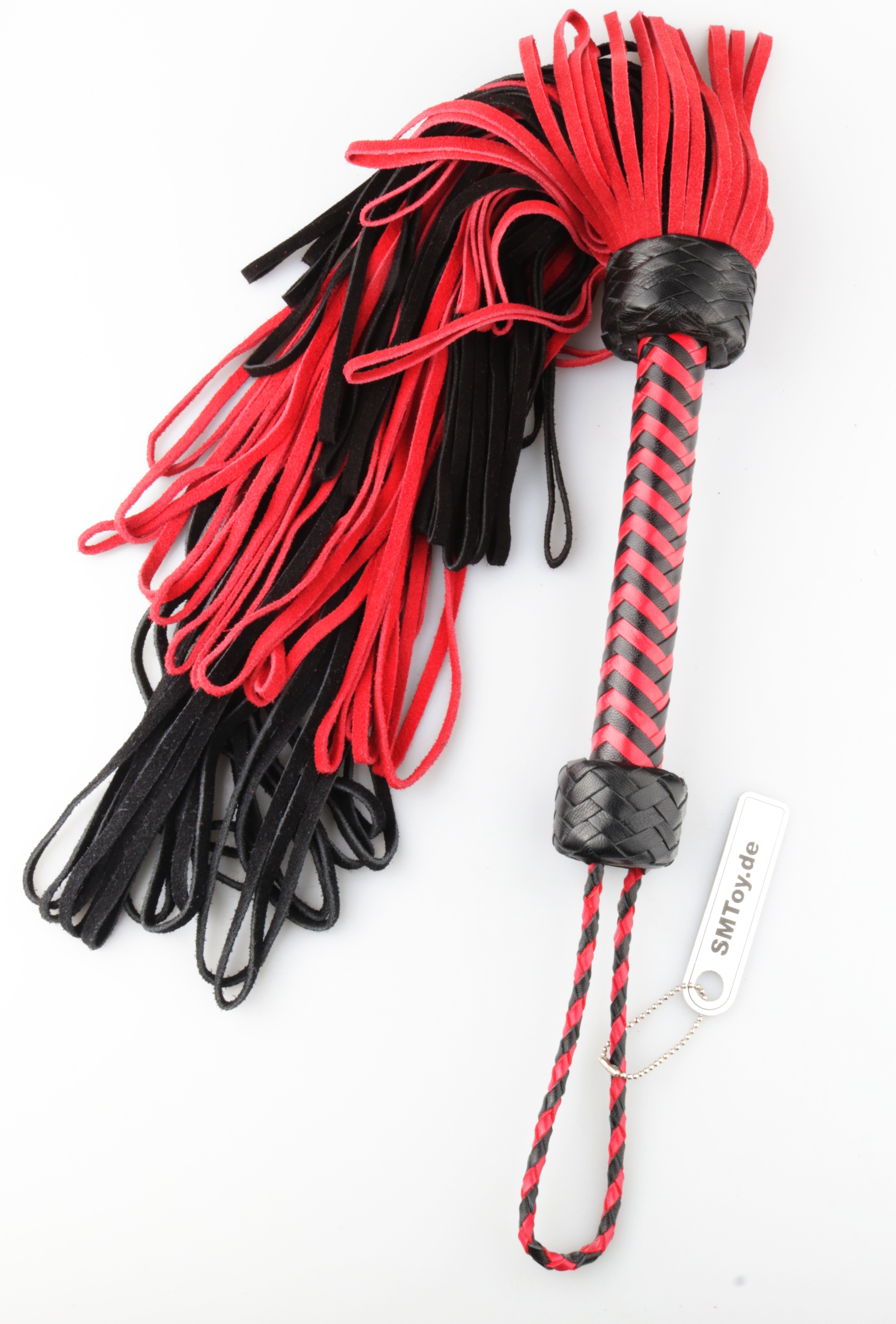 Flogger mit Loop-Striemen schwarz-rot