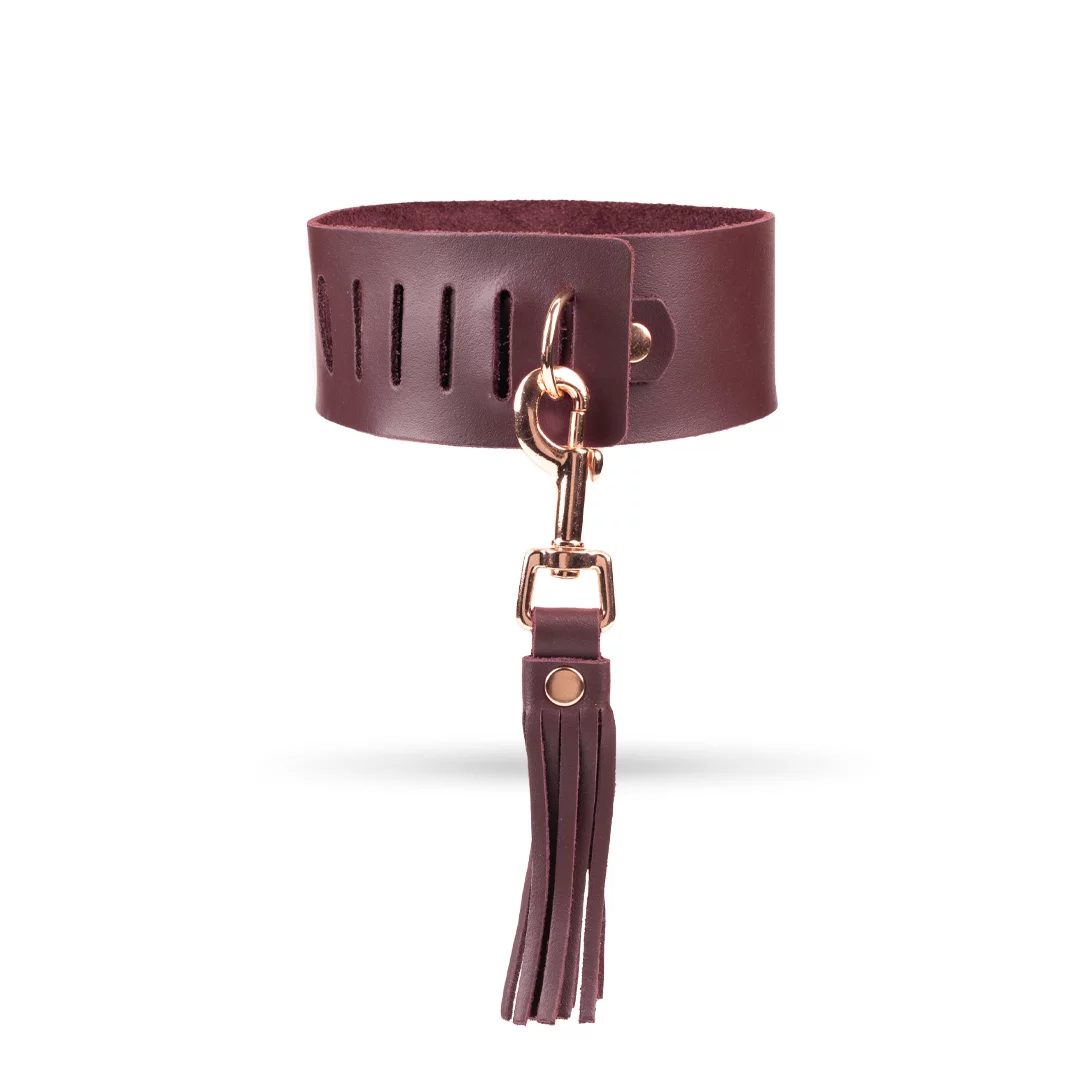 Lederhalsband mit Peitsche Burgundy / Roségold