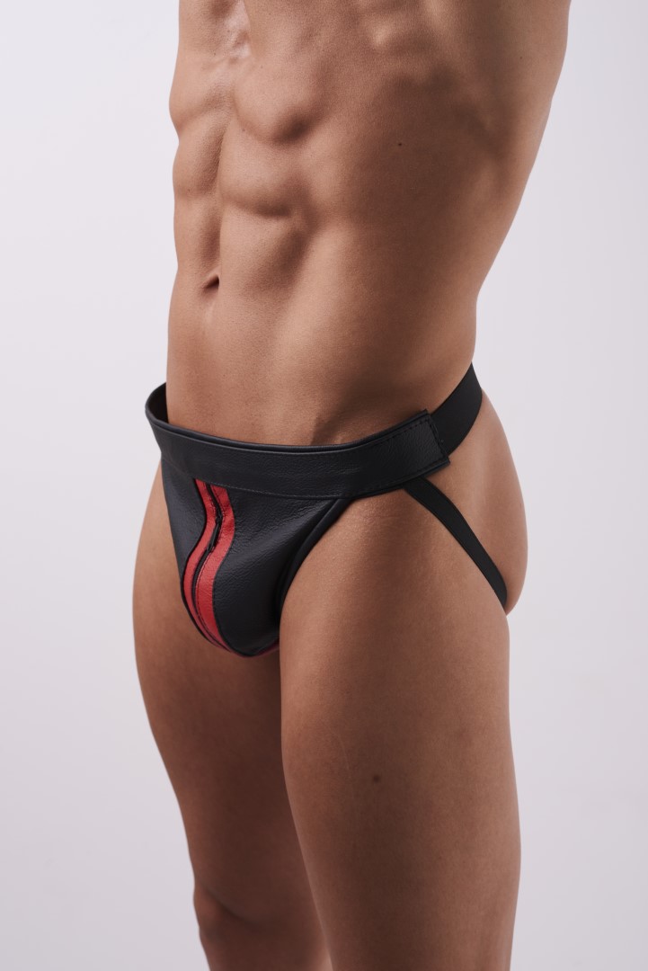 Leder Jock mit Reißverschluss Schwarz/Rot