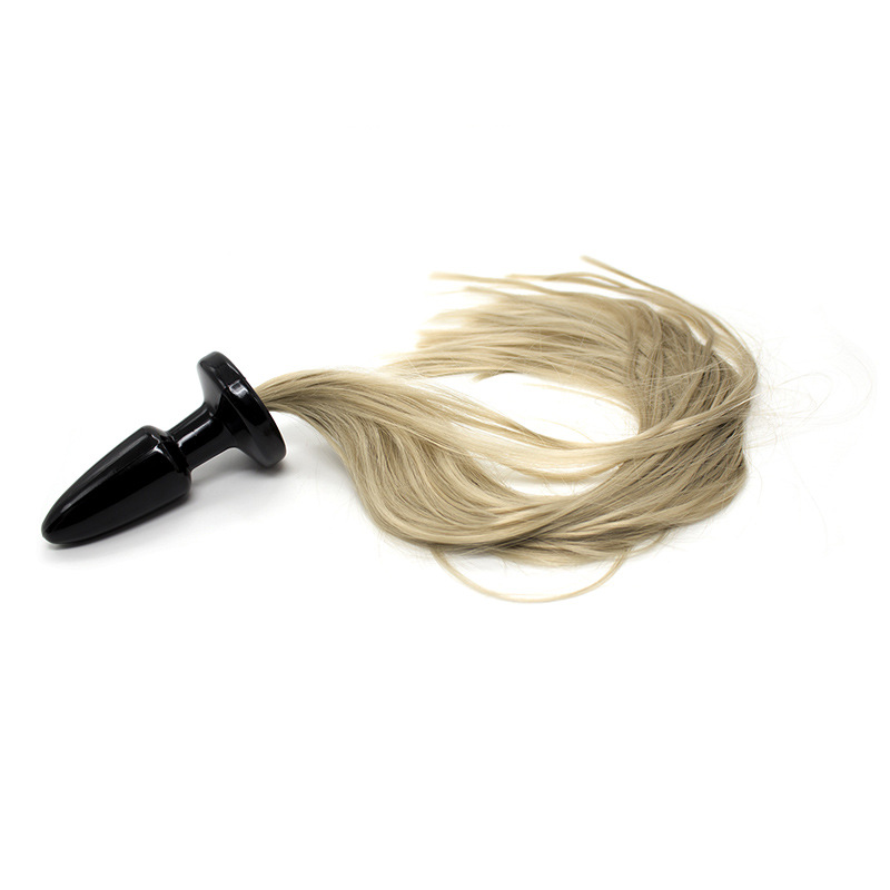 Buttplug aus Latex mit blondem Ponytail für Petplay