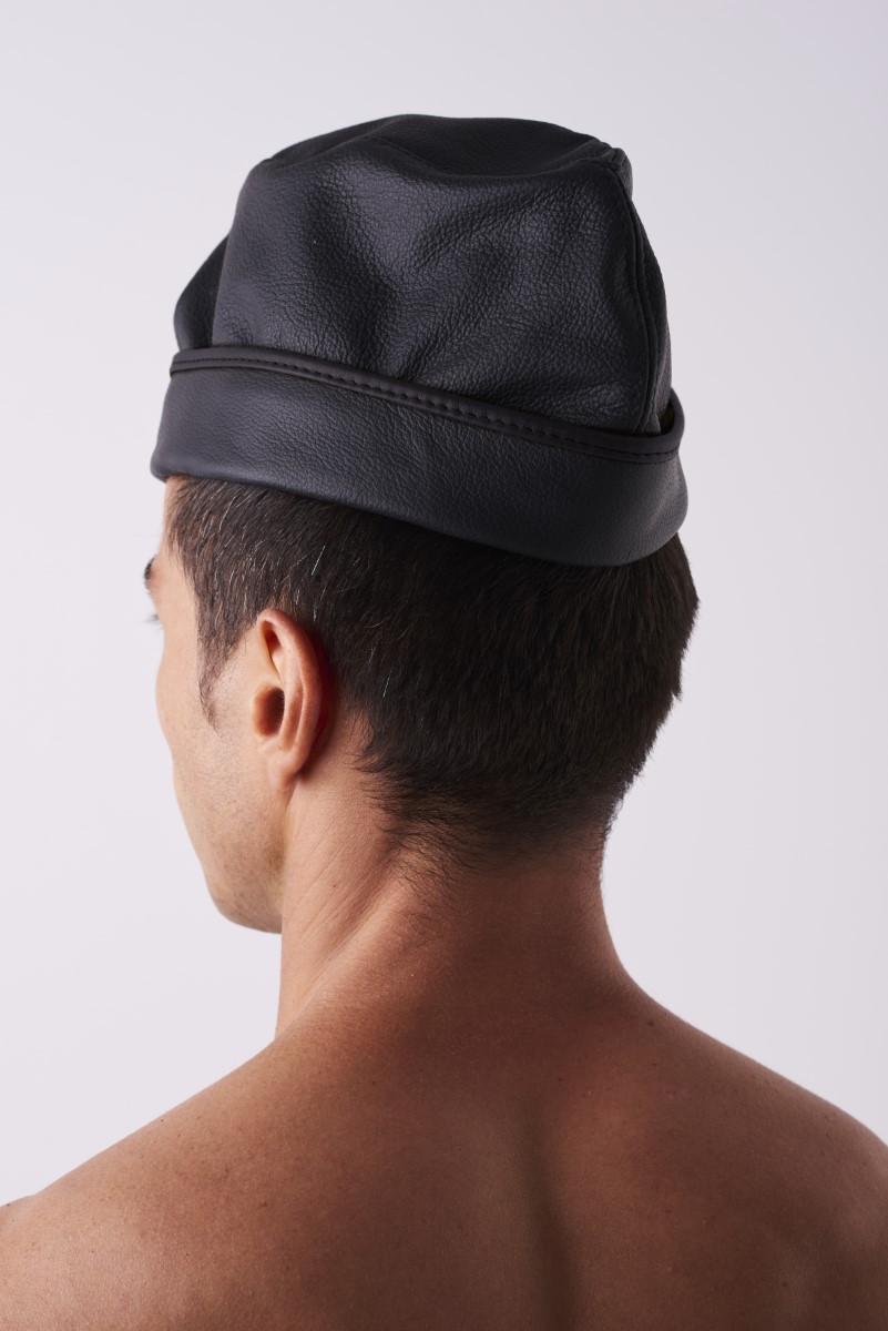 Leder Garnisonsmütze Schwarz