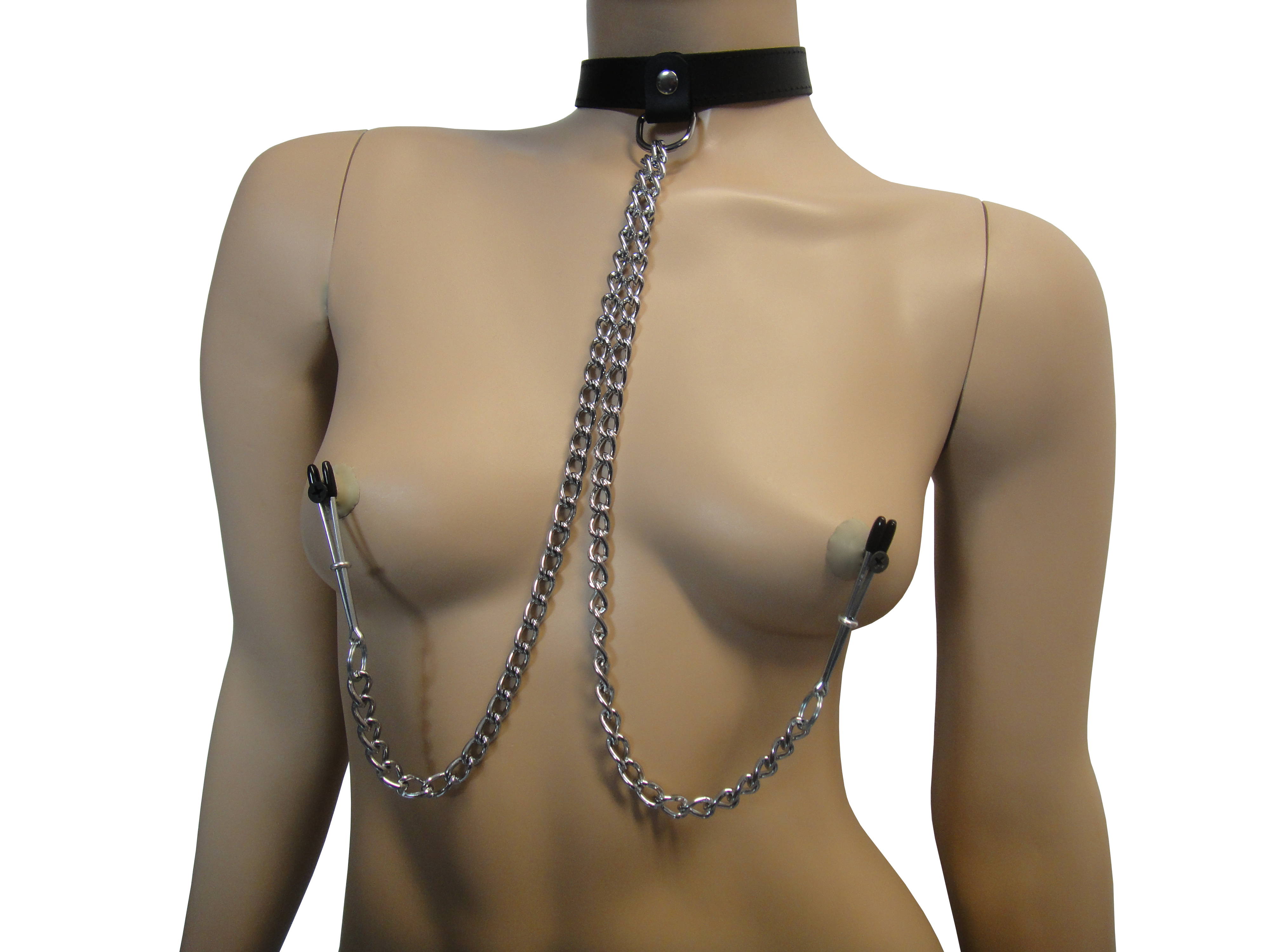 Lederhalsband schwarz mit Kette und Pinzette