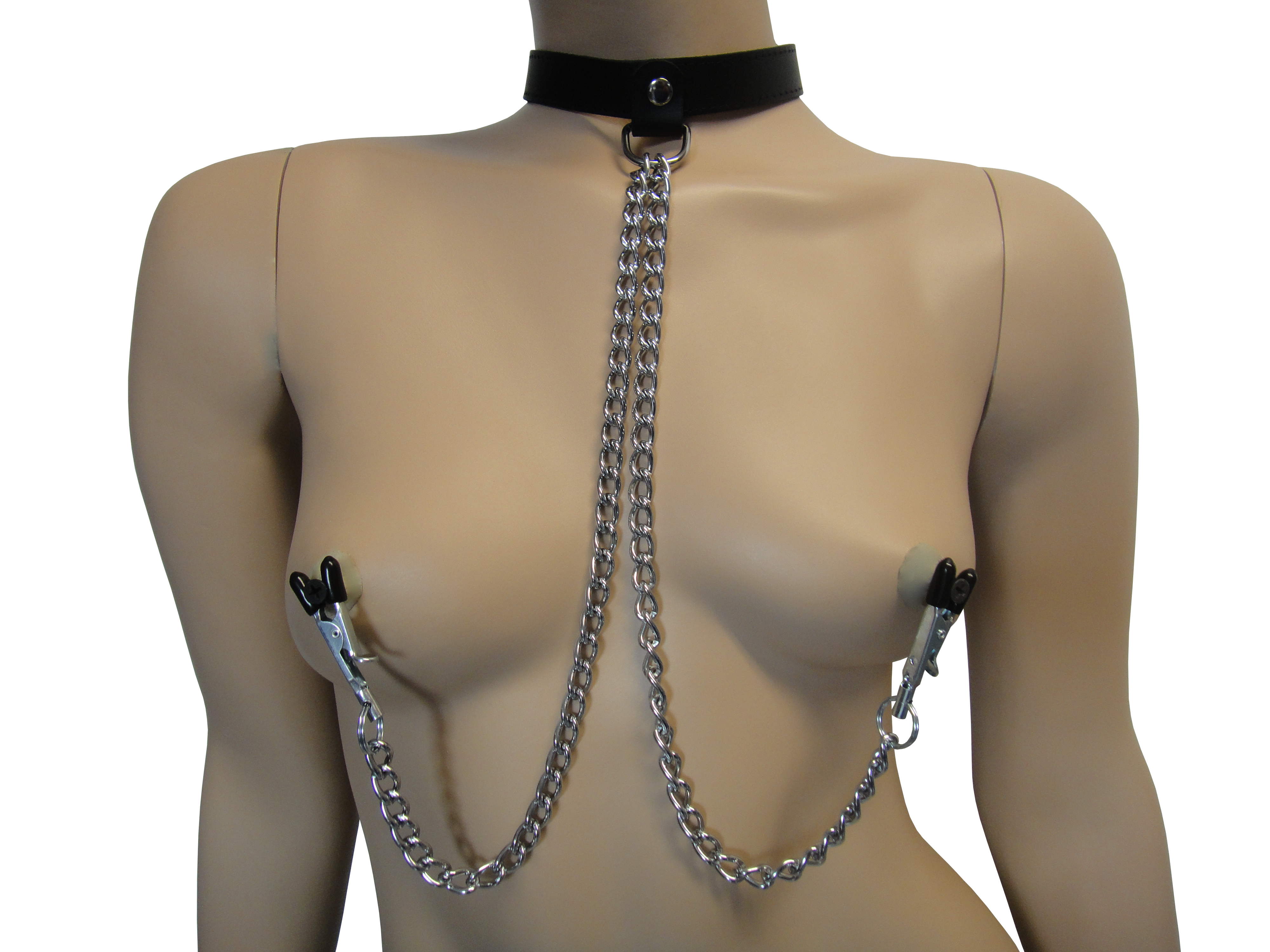 Lederhalsband schwarz mit Kette und Klammern