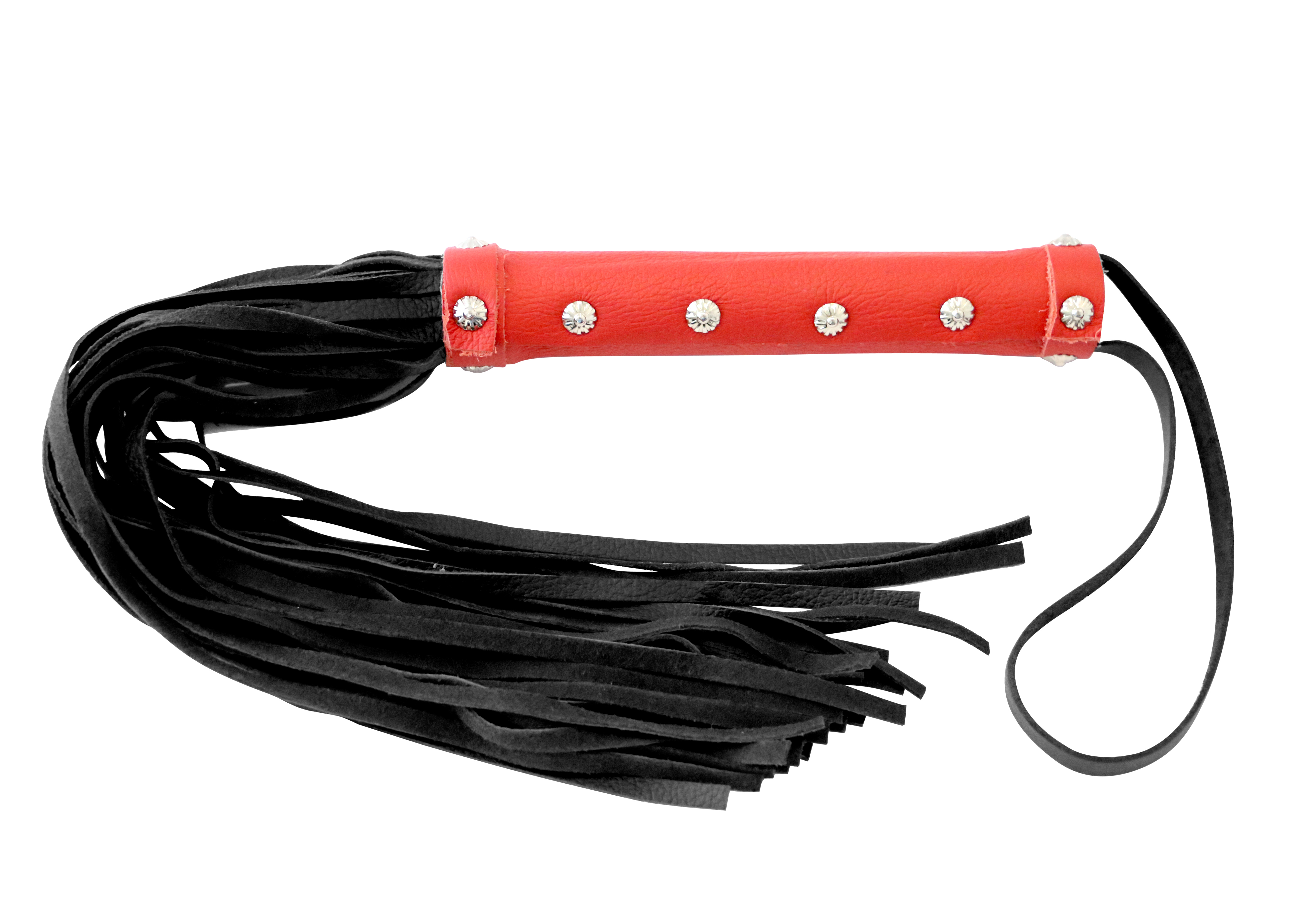 Peitsche aus Leder mit soften Riemen "Rivet Style" Rot