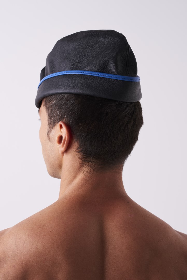 Leder Garnisonsmütze Schwarz/Blau