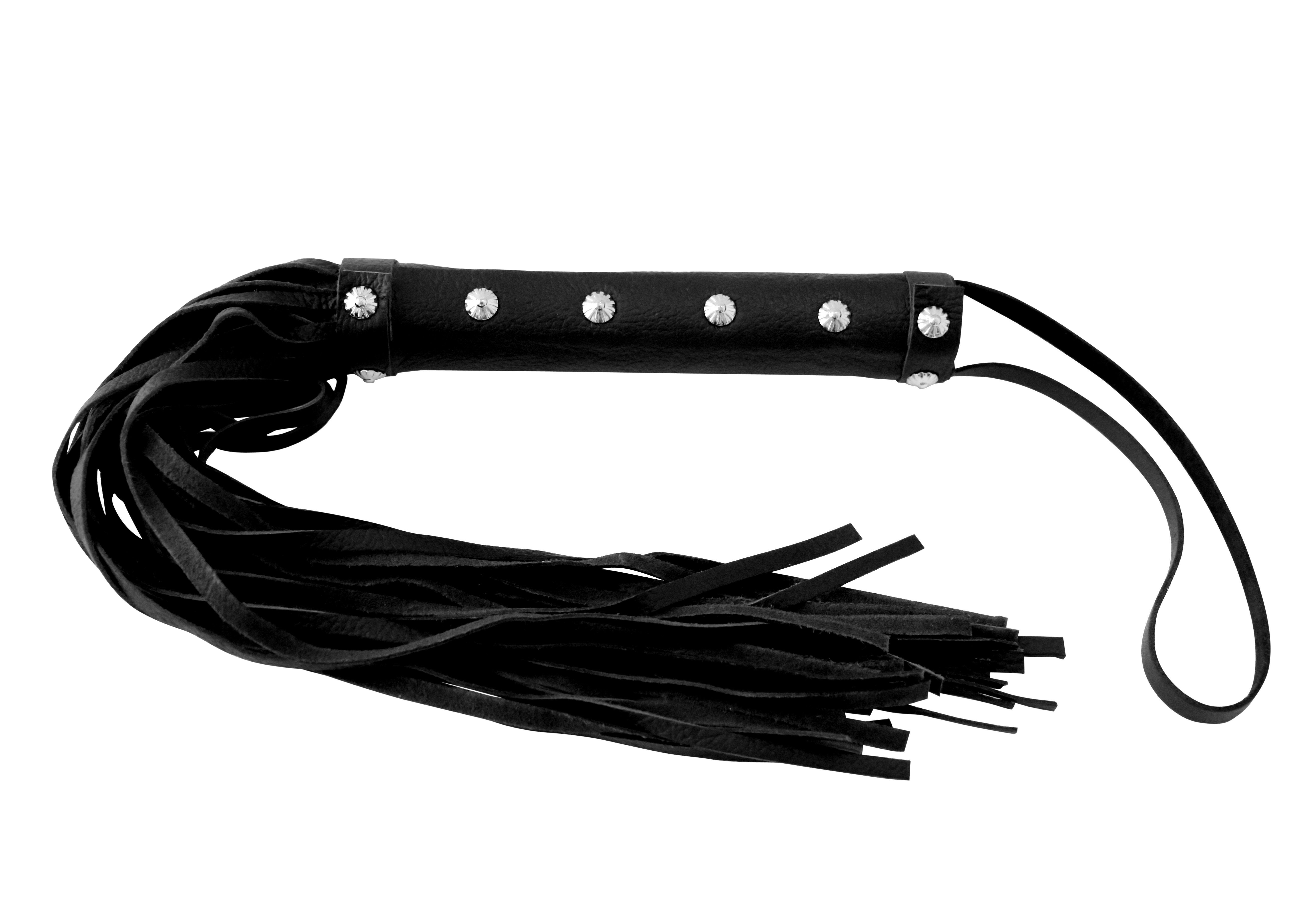 Peitsche aus Leder mit soften Riemen "Rivet Style" Schwarz