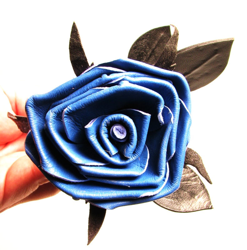 Leder Rose - Blau/Schwarz