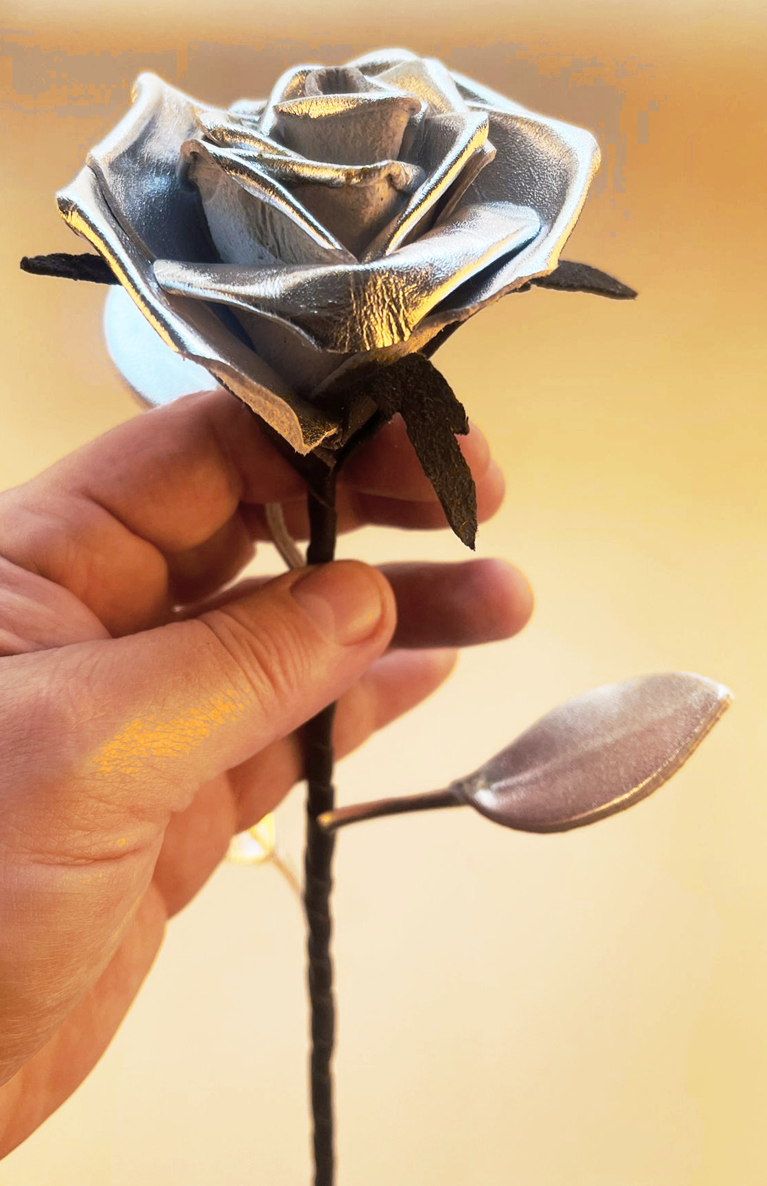 Leder Rose - Silber