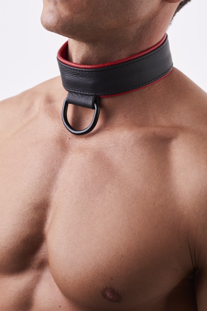 Soft Leder Halsband Schwarz/Rot
