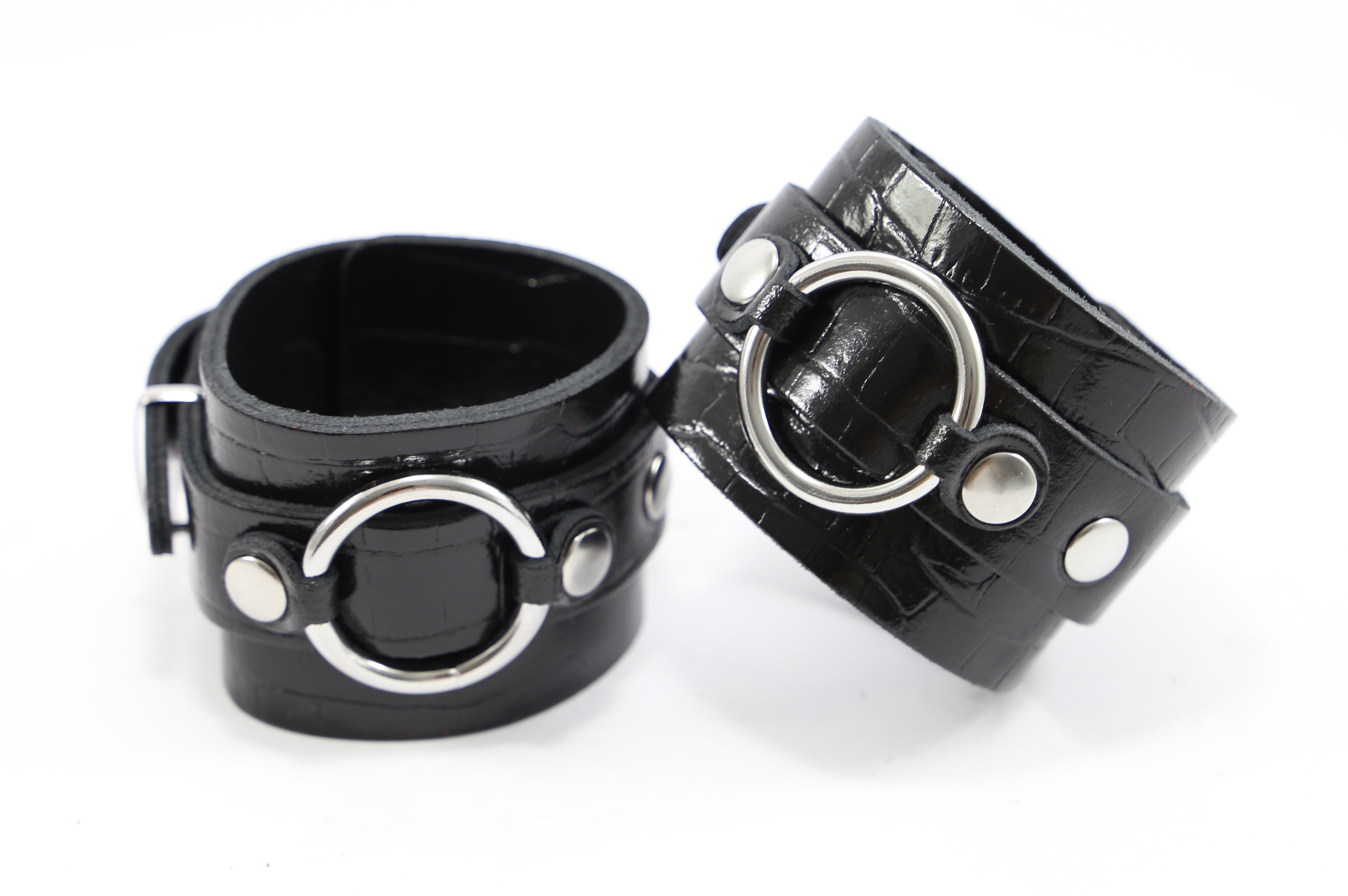 Fussfessel Lackleder Kroko Schwarz Breit