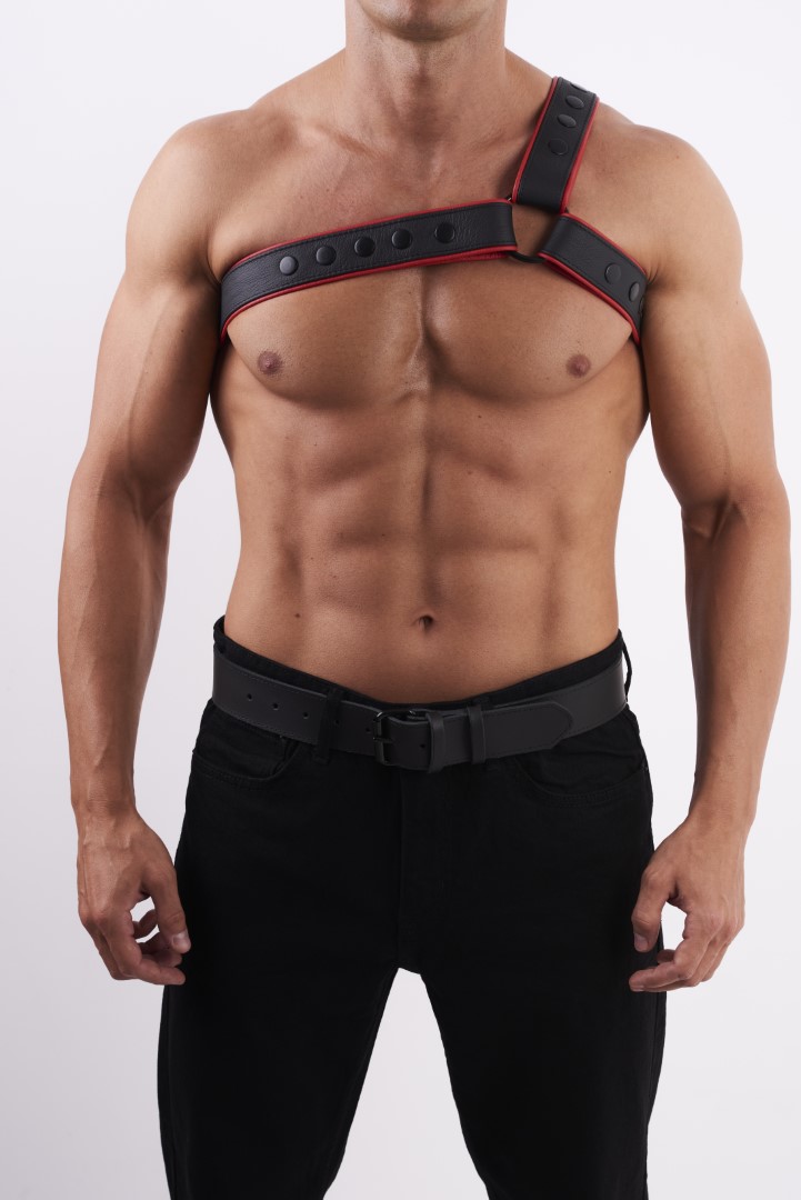 HighQuality - Soft Leder Brust Harness Y Schwarz/Rot