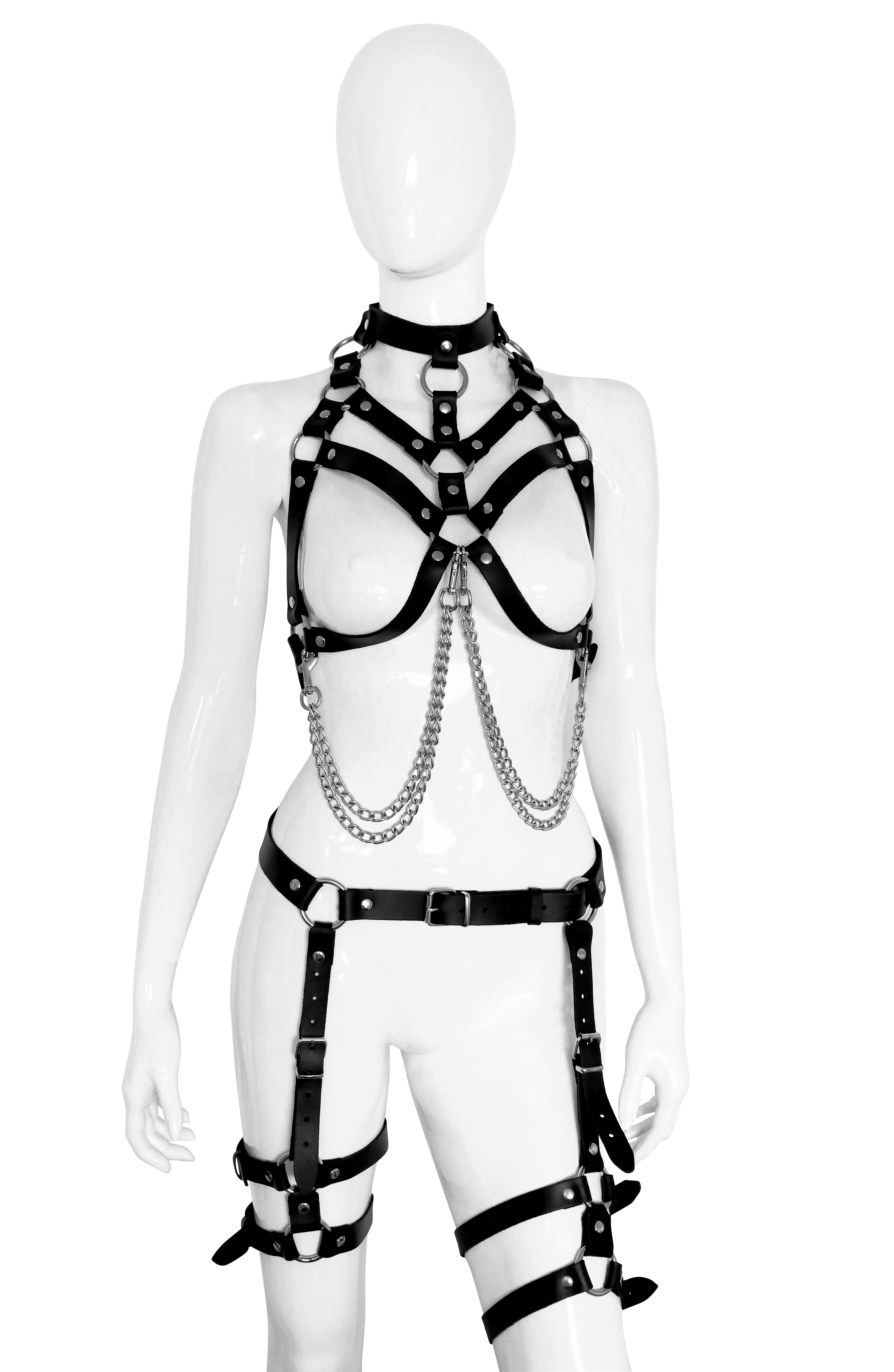 Leder Ketten BH Set